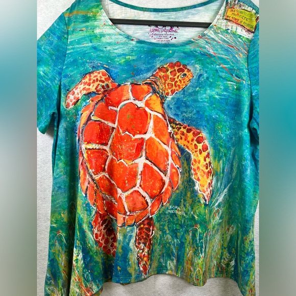 Leoma Lovegrove Womens Top XXLarge  Turtle Short Sleeve Asymmetrical Hem - Picture 3 of 7